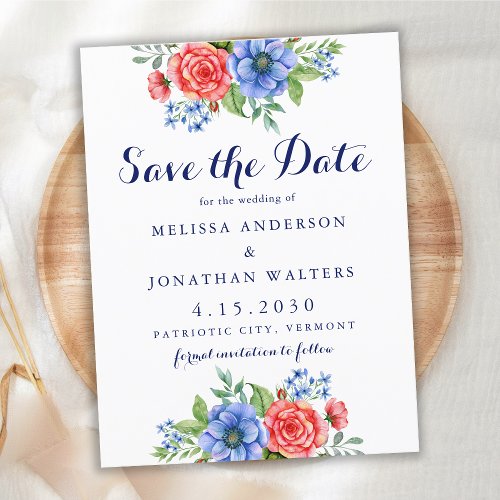 Patriotic Floral Wedding Save The Date Invite 