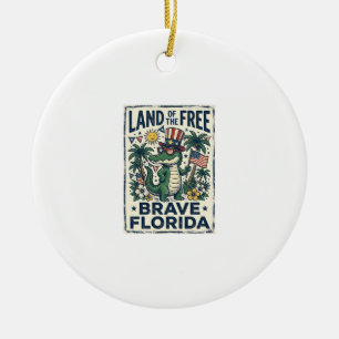 Patriotic Florida Alligator 4th of July Ceramic Ornament