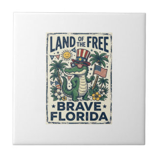 Patriotic Florida Alligator 4th of July Ceramic Tile