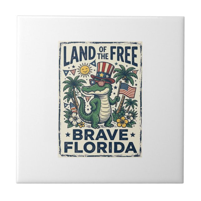 Patriotic Florida Alligator 4th of July Ceramic Tile (Front)