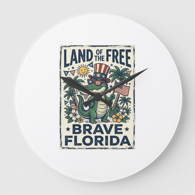 Patriotic Florida Alligator 4th of July Large Clock (Front)