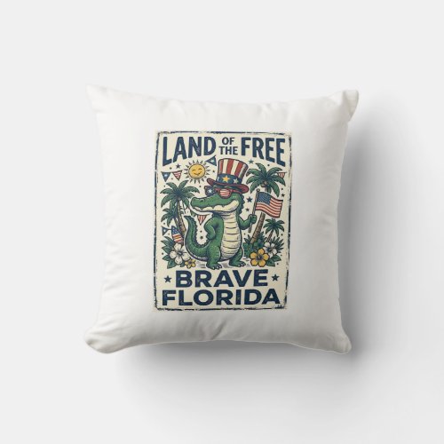 Patriotic Florida Alligator 4th of July Throw Pillow