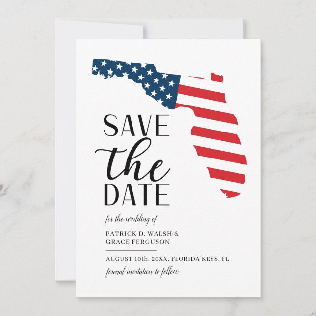 Patriotic Florida Destination Wedding Save The Date (Front)