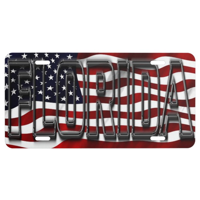 Patriotic Florida on American flag License Plate (Front)
