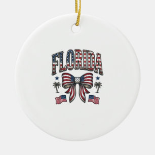 Patriotic Florida Vintage Bow Fourth of July Shirt Ceramic Ornament