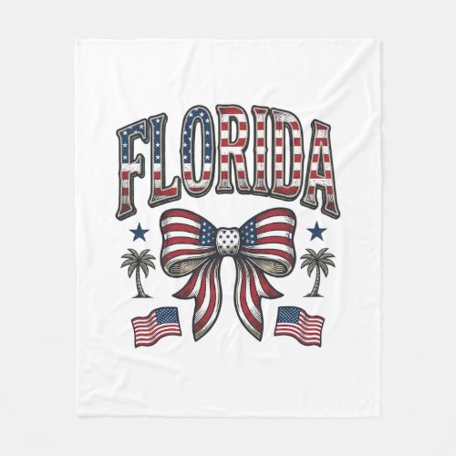 Patriotic Florida Vintage Bow Fourth of July Shirt Fleece Blanket
