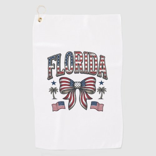 Patriotic Florida Vintage Bow Fourth of July Shirt Golf Towel