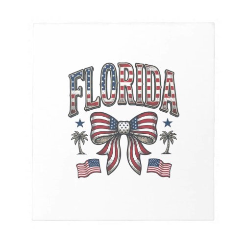 Patriotic Florida Vintage Bow Fourth of July Shirt Notepad