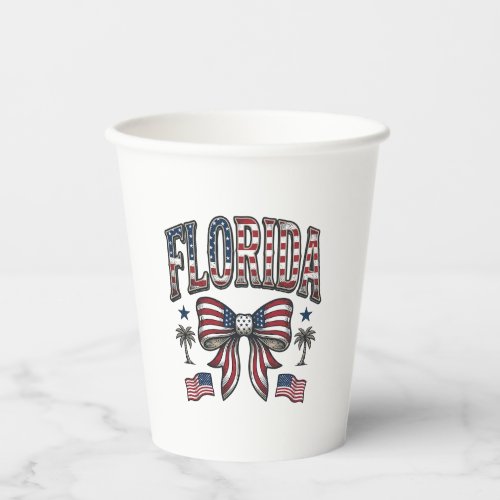 Patriotic Florida Vintage Bow Fourth of July Shirt Paper Cups