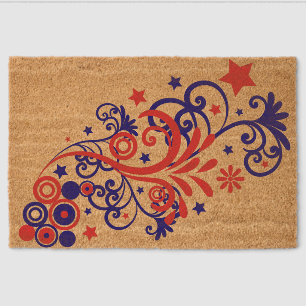 Patriotic Flourishes, Stars, and Swirls Fiber Doormat