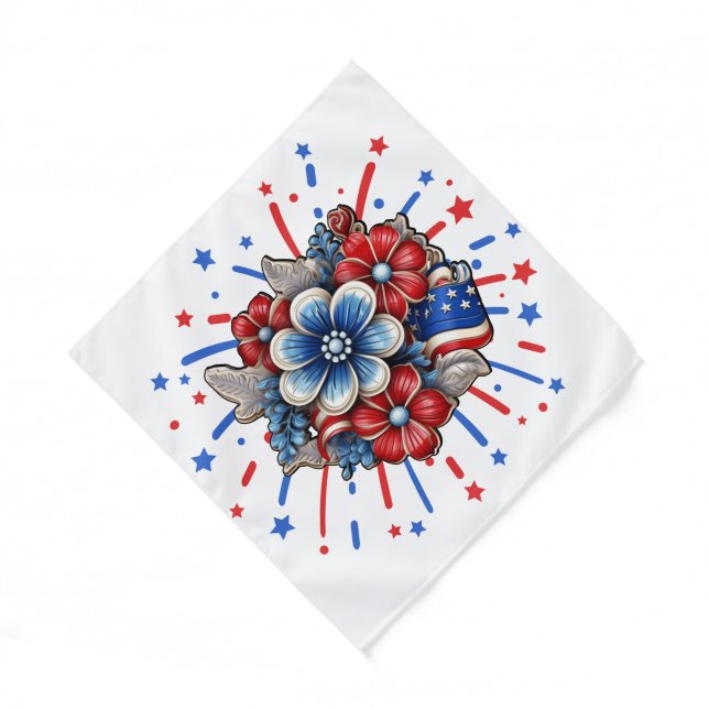 Patriotic Flowers in Red White & Blue 4th of July Bandana (Front)