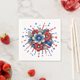 Patriotic Flowers in Red White & Blue 4th of July Napkins