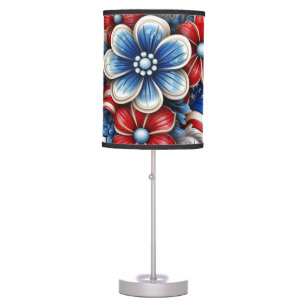 Patriotic Flowers in Red White & Blue 4th of July Table Lamp