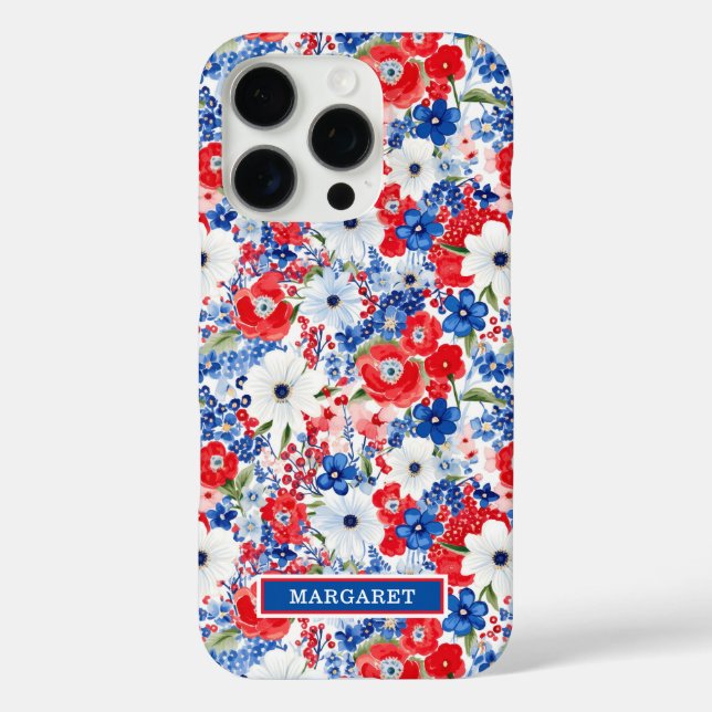 Patriotic Flowers Monogrammed Case-Mate iPhone Case (Back)