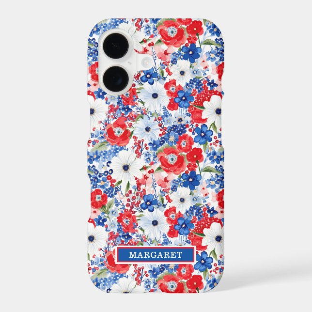 Patriotic Flowers Monogrammed Case-Mate iPhone Case (Back)