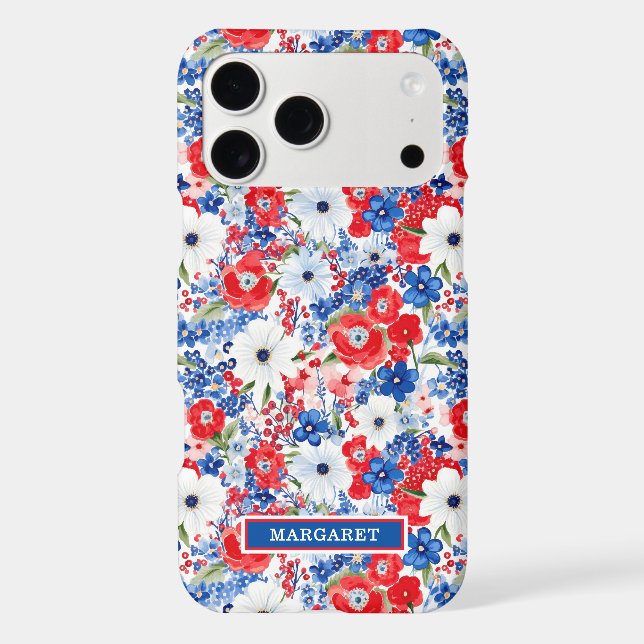 Patriotic Flowers Monogrammed Case-Mate iPhone Case (Back)