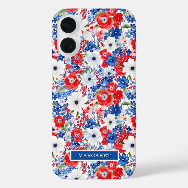 Patriotic Flowers Monogrammed Case-Mate iPhone Case (Back)