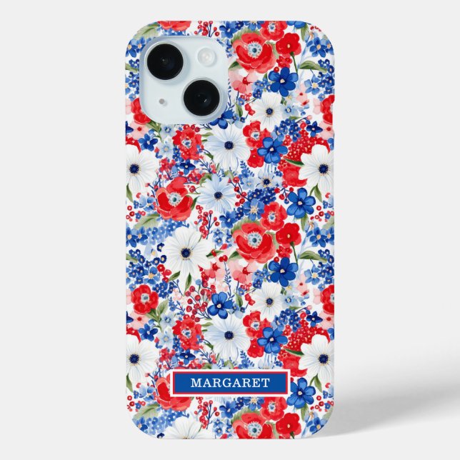Patriotic Flowers Monogrammed Case-Mate iPhone Case (Back)