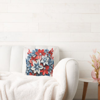 Patriotic Flowers Throw Pillow