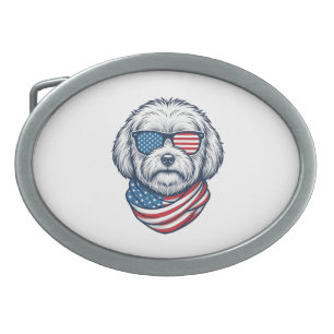 Patriotic Fluffy Dog Vector Illustration_1 Belt Buckle