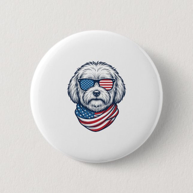 Patriotic Fluffy Dog Vector Illustration_1 Button (Front)