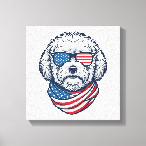 Patriotic Fluffy Dog Vector Illustration_1 Canvas Print