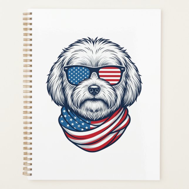 Patriotic Fluffy Dog Vector Illustration_1 Planner (Front)