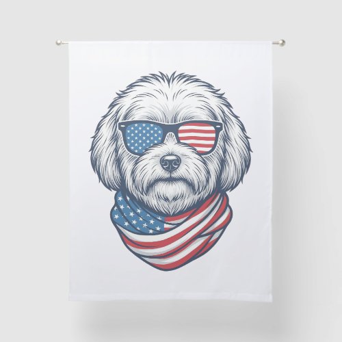 Patriotic Fluffy Dog Vector Illustration_1 Sheer Curtains