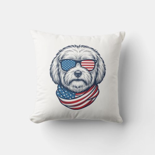 Patriotic Fluffy Dog Vector Illustration_1 Throw Pillow
