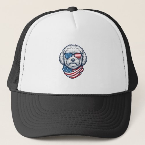 Patriotic Fluffy Dog Vector Illustration_1 Trucker Hat