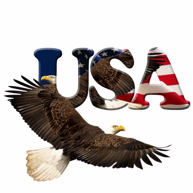 Patriotic Flying Bald Eagle & Flag Sculpted Gift Statuette (Front)