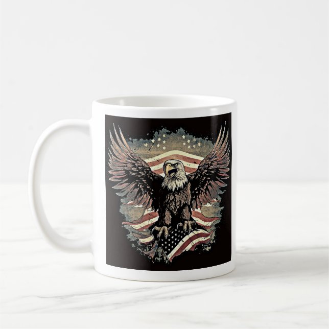 Patriotic Flying Bald Eagle USA Flag Coffee Mug (Left)