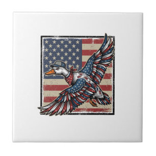 Patriotic Flying Duck Vintage Engraving Shirt Desi Ceramic Tile