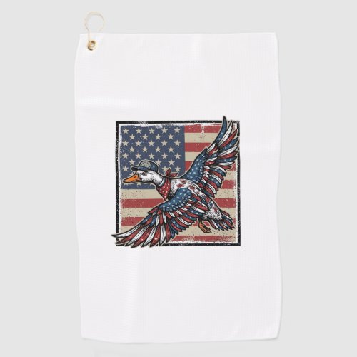 Patriotic Flying Duck Vintage Engraving Shirt Desi Golf Towel