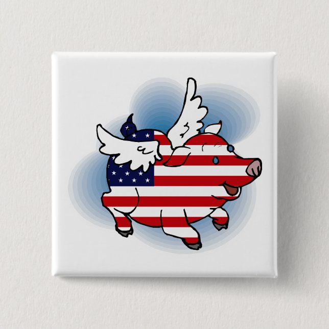 Patriotic Flying Pig(s) - July 4 - 4th of July Button (Front)
