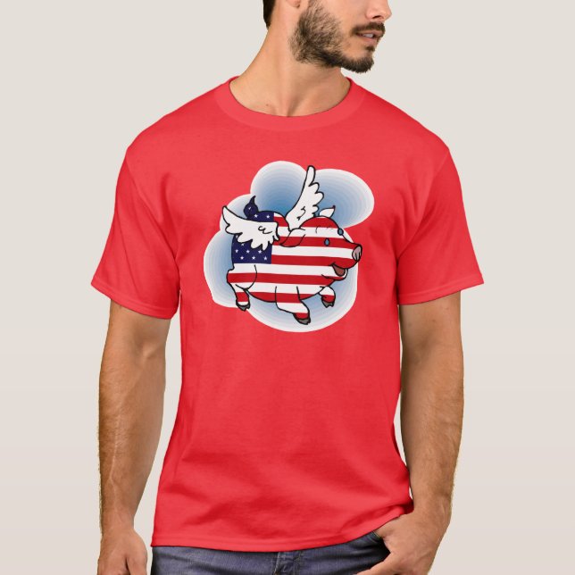 Patriotic Flying Pig(s) - July 4 - 4th of July T-Shirt (Front)
