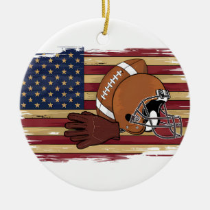 Patriotic Football 4th of July USA American Flag Ceramic Ornament