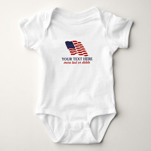 Patriotic Fourth of July American USA Flag Custom Baby Bodysuit (Front)
