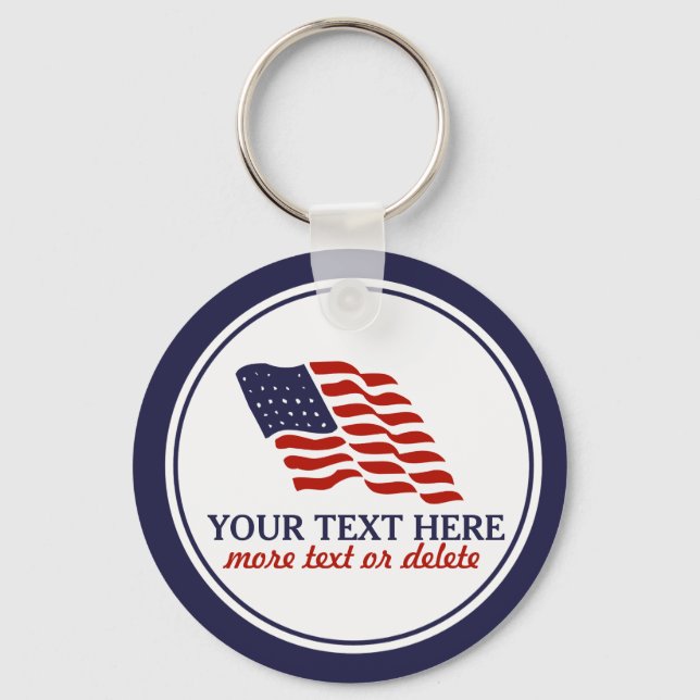 Patriotic Fourth of July American USA Flag Custom Keychain (Front)