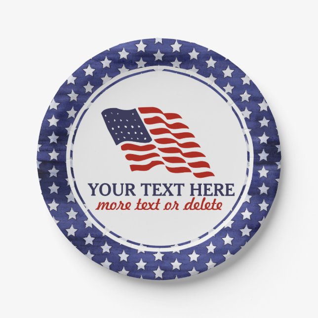 Patriotic Fourth of July American USA Flag Custom Paper Plates (Front)