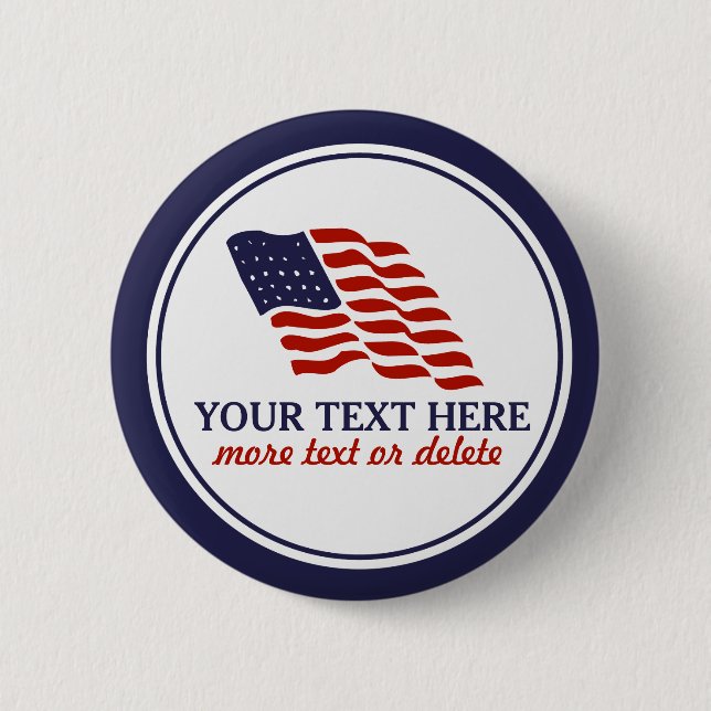 Patriotic Fourth of July American USA Flag Custom Pinback Button (Front)