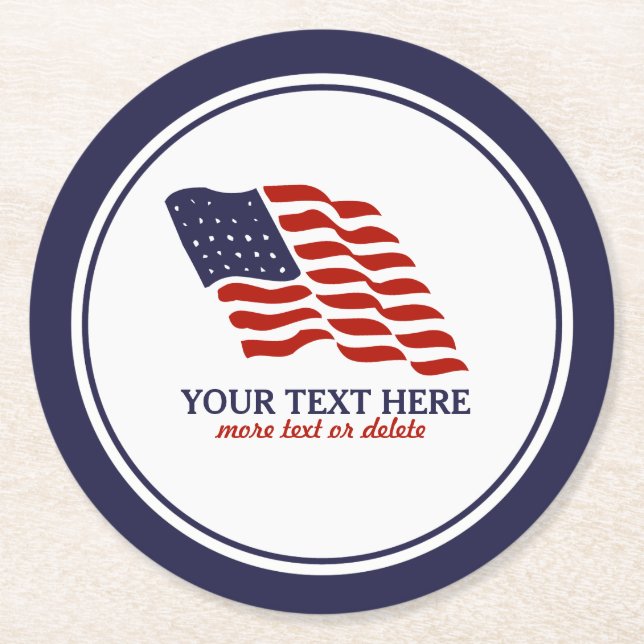 Patriotic Fourth of July American USA Flag Custom Round Paper Coaster (Front)