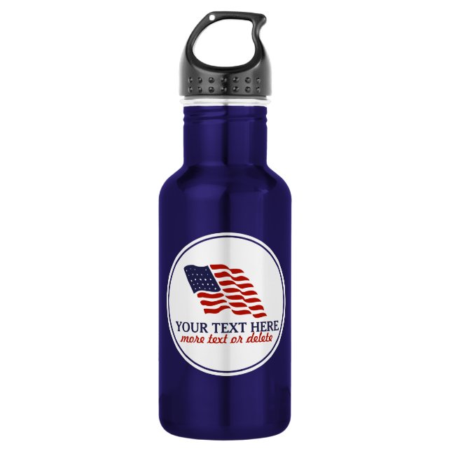 Patriotic Fourth of July American USA Flag Custom Stainless Steel Water Bottle (Front)
