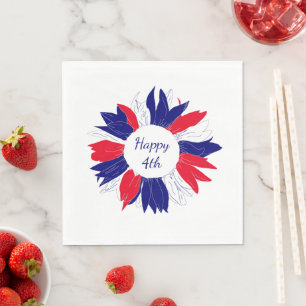 Patriotic Fourth of July Bbq Floral Red White Blue Napkins