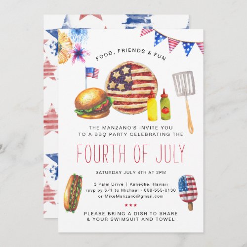 Patriotic Fourth of July BBQ Party Invitation