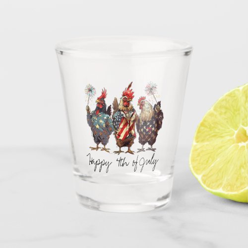 Patriotic Fourth of July Chicken and Rooster Shot Glass