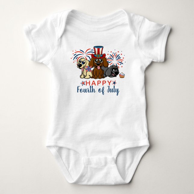 Patriotic Fourth of July Dogs Fireworks Baby Bodysuit (Front)