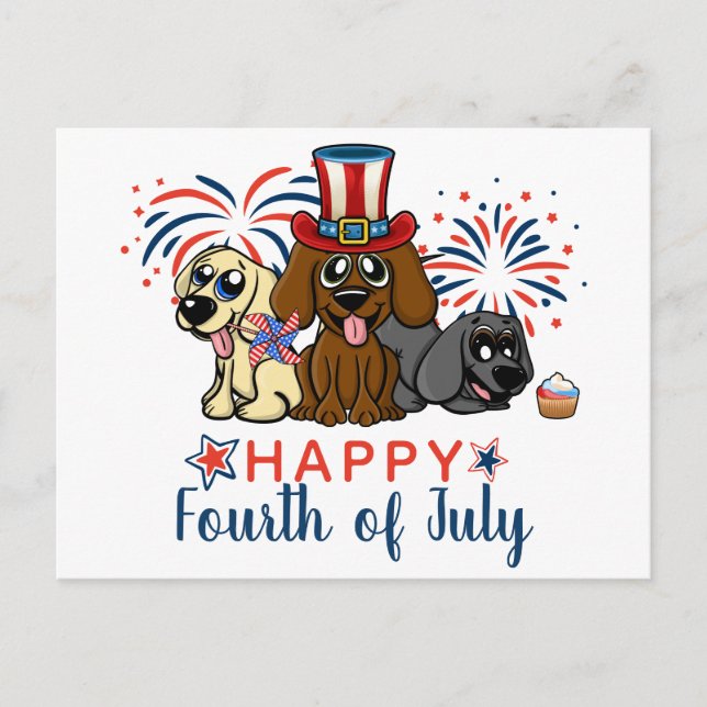 Patriotic Fourth of July Dogs Fireworks Cute Postcard (Front)