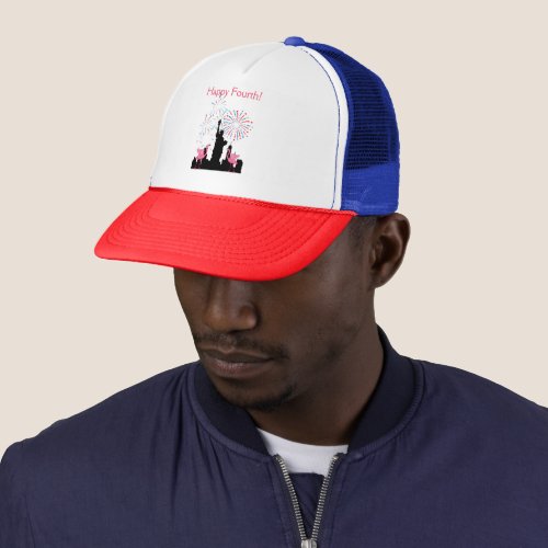 Patriotic Fourth of July Fireworks and Flamingos Trucker Hat
