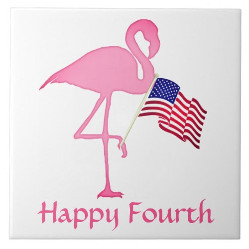 Patriotic Fourth of July Flamingo American Flag Ceramic Tile